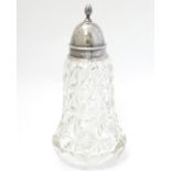 A cut glass sugar shaker / caster with silver top hallmarked Birmingham 1931 maker S.