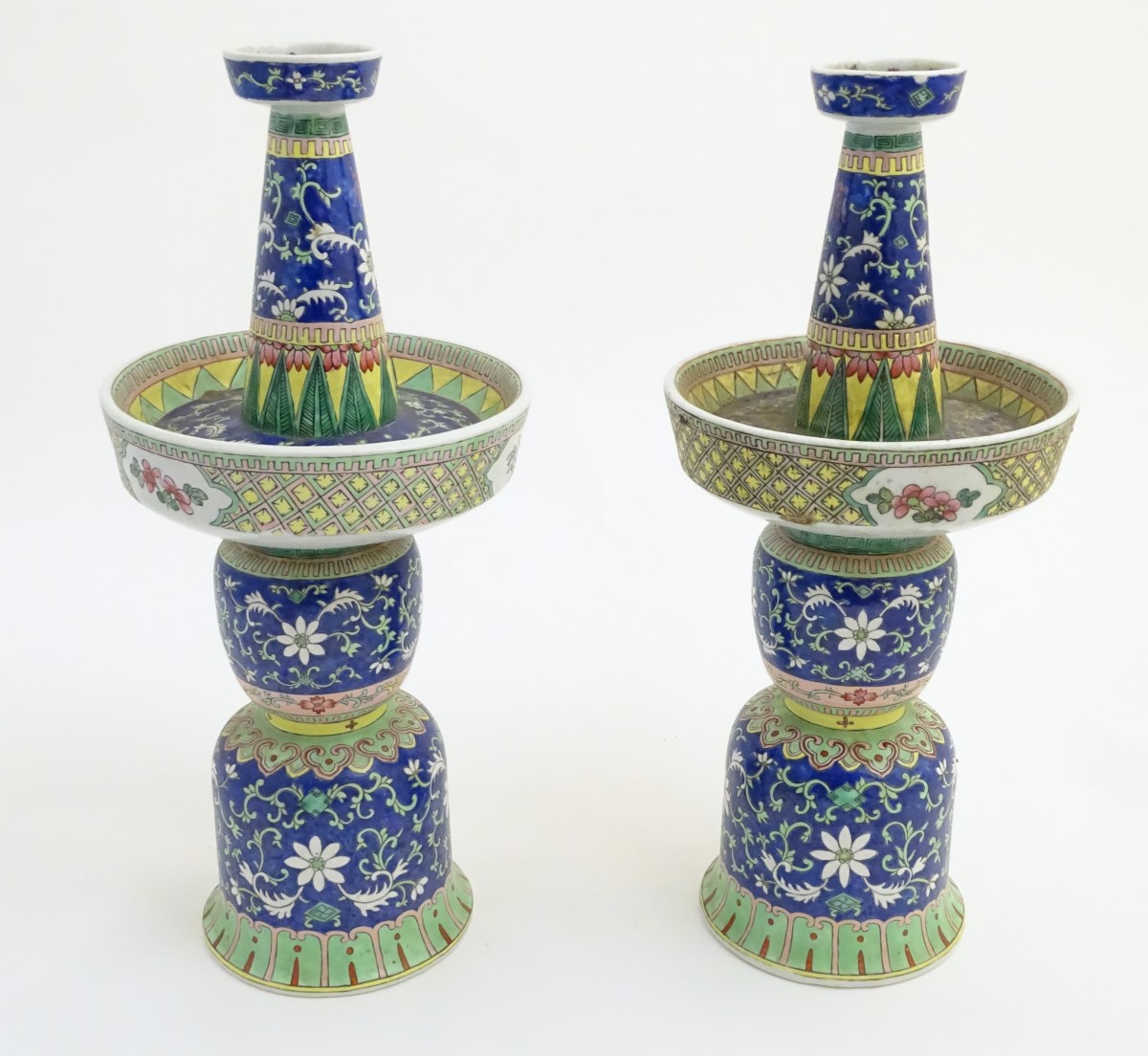 A pair of two-sectional Chinese vases decorated with floral and foliate scrolls. Approx. 17 ¾” high. - Image 5 of 9