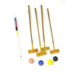 Croquet : a part Garden Croquet set comprising of 4 unusual octagonal mallets,