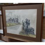 Pen and watercolour, depicting a Yorkshire coal mine,