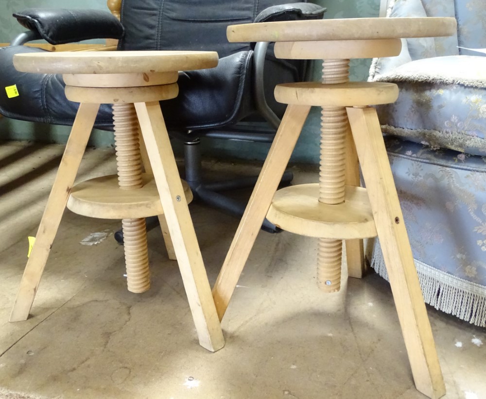 A pair of adjustable wooden stools CONDITION: Please Note - we do not make - Image 2 of 2