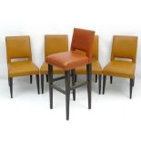 Vintage Retro : A set of 4 light tan stitched leather upholstered cafe chairs together with a high