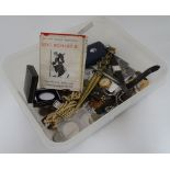 A box of assorted jewellery, watches, coinage, etc.