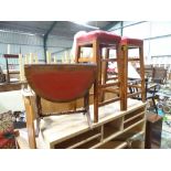 2 red leather seated bar stools together with an occasional table CONDITION: Please