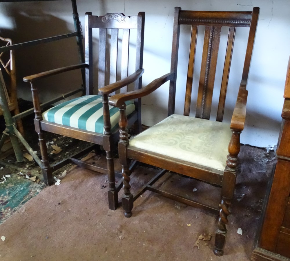 2 oak armchairs with upholstered seats CONDITION: Please Note - we do not make - Image 3 of 3