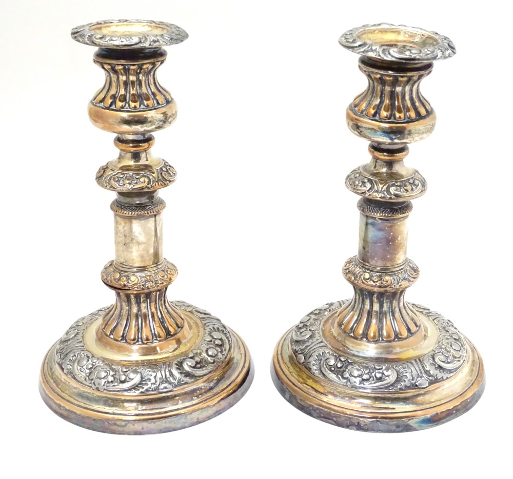 A pair of Old Sheffield plate candlesticks approx 8 1/2" high CONDITION: Please - Image 4 of 5