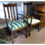 2 oak armchairs with upholstered seats CONDITION: Please Note - we do not make
