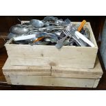 2 boxes of assorted silver plate knives, forks,