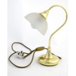 Mid Century / Hollywood Regency : an AF Cinquanta gilt brass and frosted glass table / desk lamp,