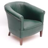 A mid 20thC green tub chair standing on squared tapering legs. 28” wide x 25” deep.