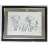 A pencil sketch of 3 Dalmation puppies, signed A. R.