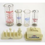 Kitchenalia : an assortment of several items to include Lurpak ceramic butter dish and Toast rack.