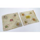 2 silk handkerchiefs with applied military silk cigarettes cards for The Dorsetshire Regiment,