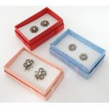 3 cased pairs of earrings to include a marcasite and pearl pair,