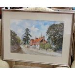A framed watercolour entitled 'Whitley', signed Peter J.