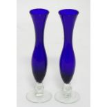 A pair of 19thC blue bud vases CONDITION: Please Note - we do not make reference