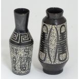 Two studio pottery vases with sgraffito decoration. Tallest approx.