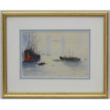 Early XX English School, Watercolour, Steam boats near Tower Bridge, River Thames,