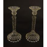 A pair of moulded glass candlesticks, approx.