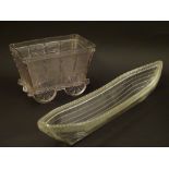Victorian pressed glass novelty Sweet meat containers : a clear glass coal truck marked with a