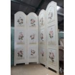 A 4 fold screen with painted rose decoration CONDITION: Please Note - we do not