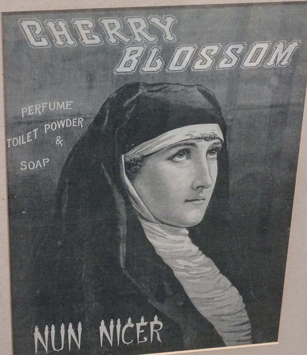 A framed advertisement for cherry blossom perfume, toilet powder and soap, - Image 2 of 3