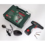 A cased Bosch cordless drill CONDITION: Please Note - we do not make reference to