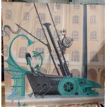 A large acrylic depicting of a ship, signed David Kemp,