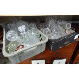 2 boxes of assorted glassware, to include hobnail cut glasses, etched glasses, paperweights,