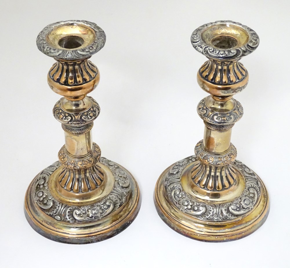 A pair of Old Sheffield plate candlesticks approx 8 1/2" high CONDITION: Please - Image 3 of 5