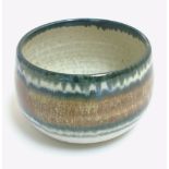 Scandinavian Studio Pottery: A 1980s bowl decorated in brown, blue and cream colours,