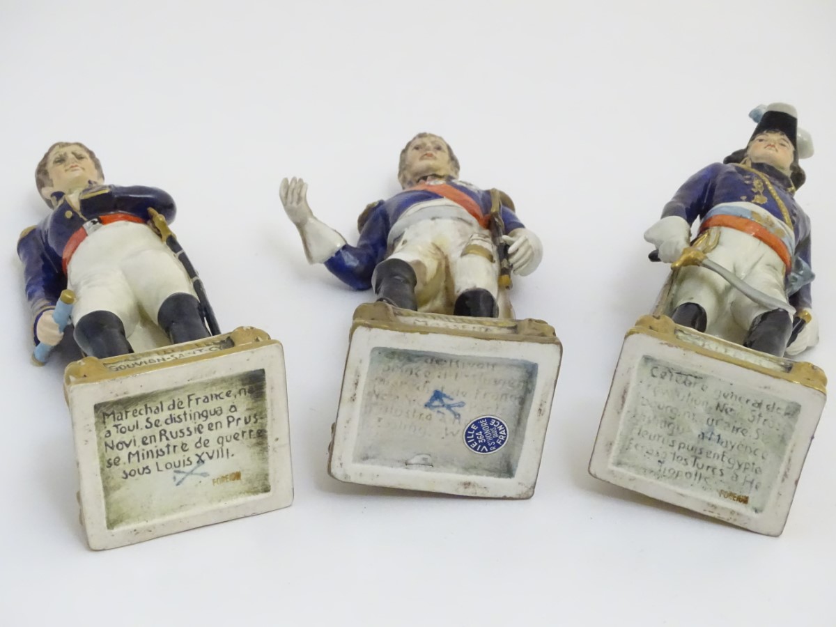 A group of six French ceramic Napoleonic military figures with various attributes and poses, - Bild 3 aus 8