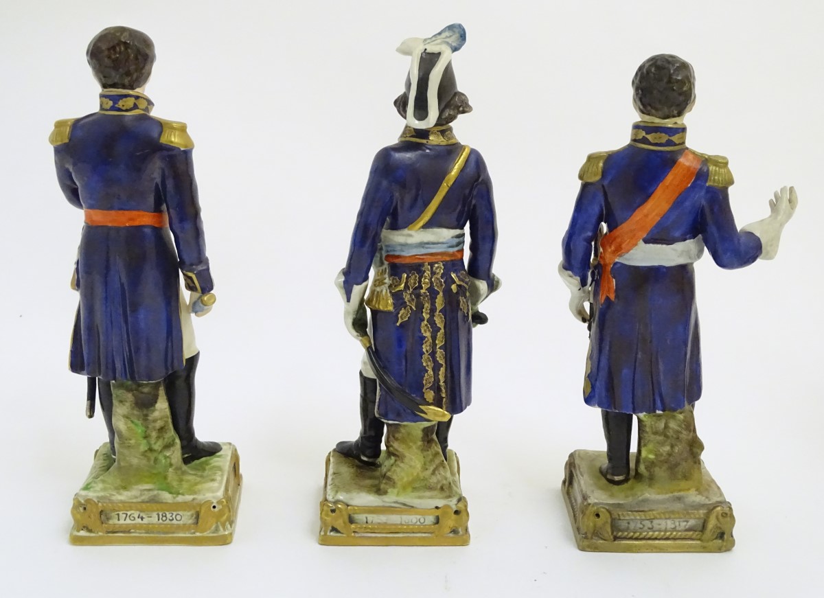 A group of six French ceramic Napoleonic military figures with various attributes and poses, - Bild 6 aus 8