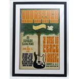 Rock and Pop Musical Memorabilia: A framed Woodstock festival 1969 advertising poster reprint,