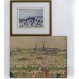 After LS Lowry (1887-1976) Two lithographs; "Sunday Afternoon, mounted on thick boards,