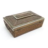 Indian carved sandalwood and vizagapatam ladies workbox with lift out section and fitted section