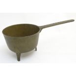 Skillet: a mid 18thC Welsh phosphor-bronze three stile footed cooking pan with the name 'P.