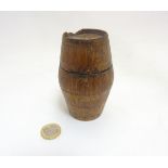 A Napoleonic Prisoner of War straw work barrel shaped dice shaker with removable top 4" high x