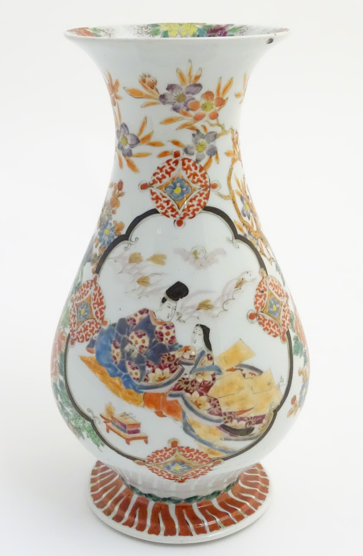 A Japanese baluster vase with a flared foot and rim, - Image 5 of 8