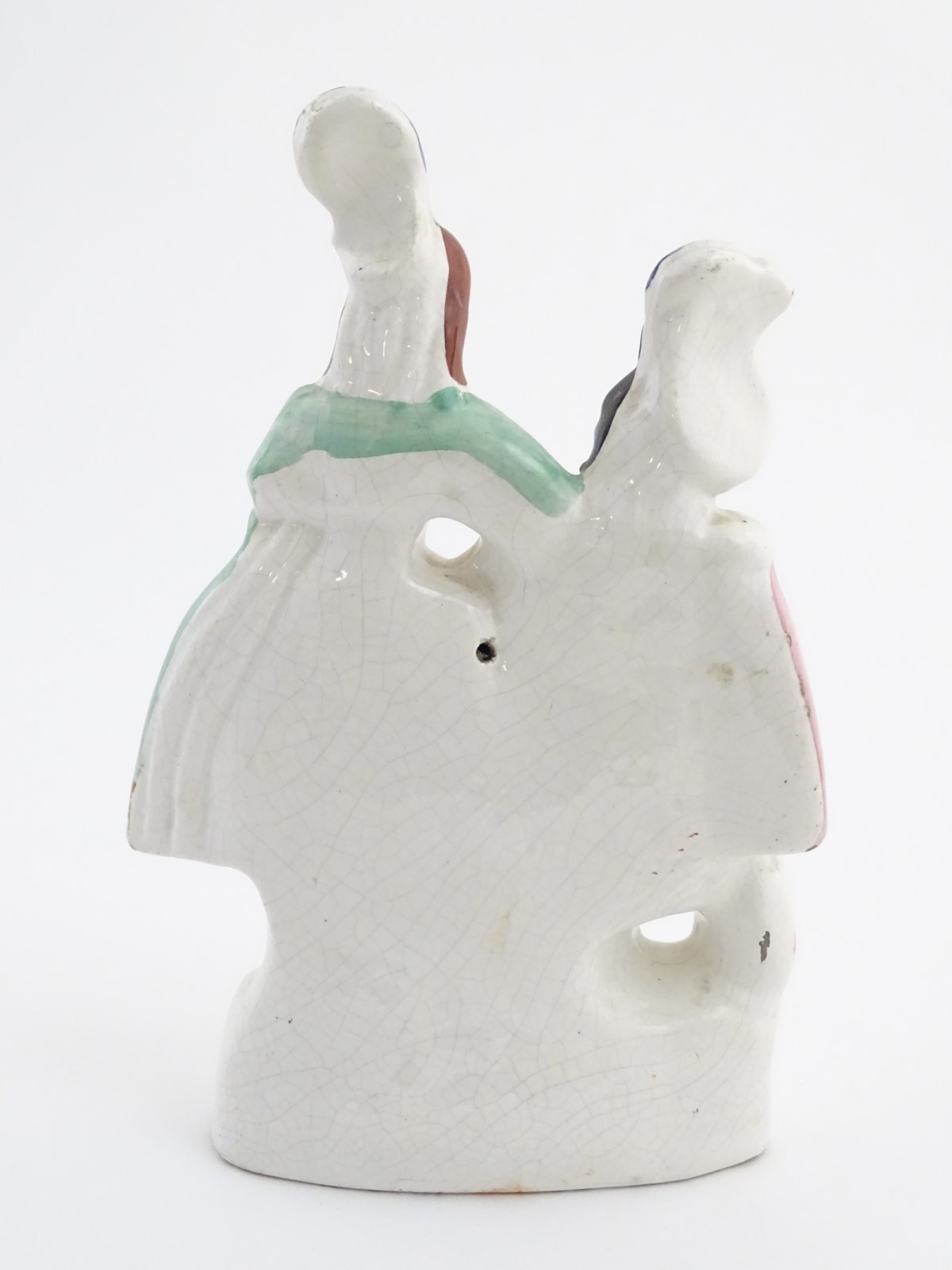 A Staffordshire pottery figural group of two figures with instruments in formal wear and plumed - Image 2 of 6