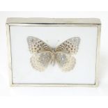 A silver frame with butterfly to centre.