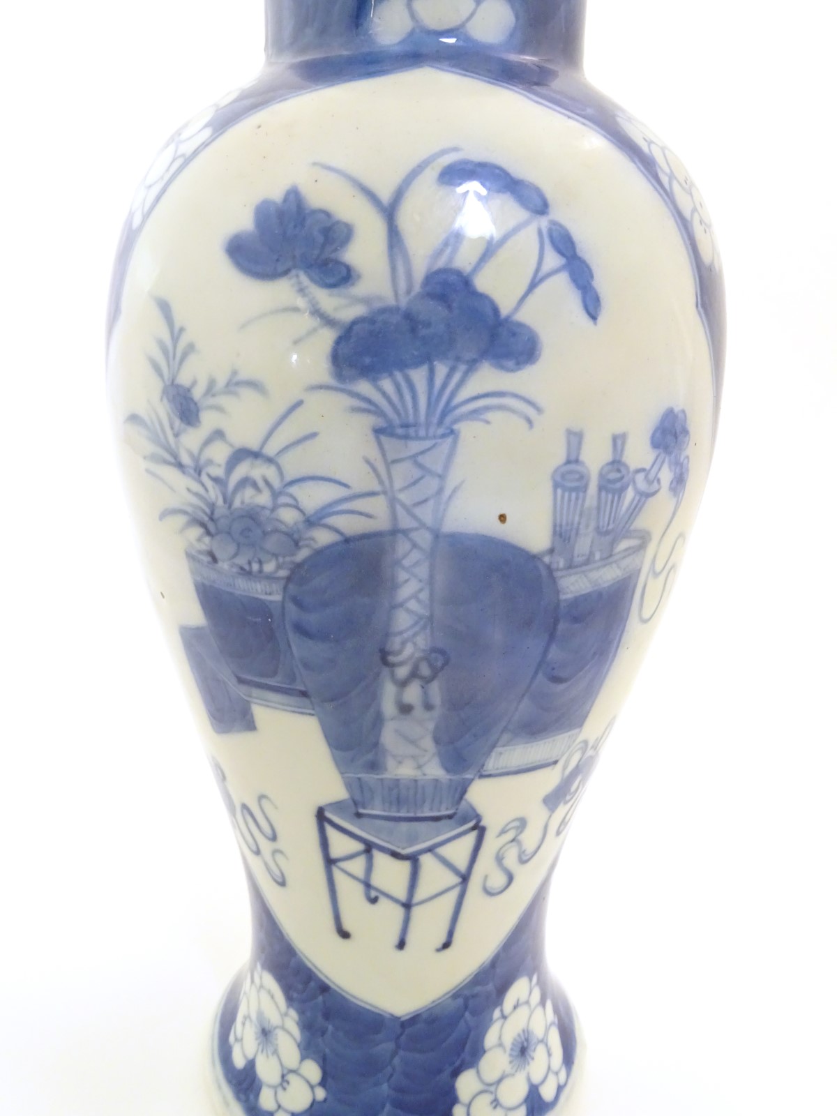 A Chinese blue and white baluster vase decorated with prunus flowers, - Image 12 of 12