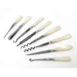 Assorted mother of pearl handled manicure tools etc.