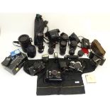 Photography interest: A quantity of cameras and camera accessories to include Pentax Asahi MX,