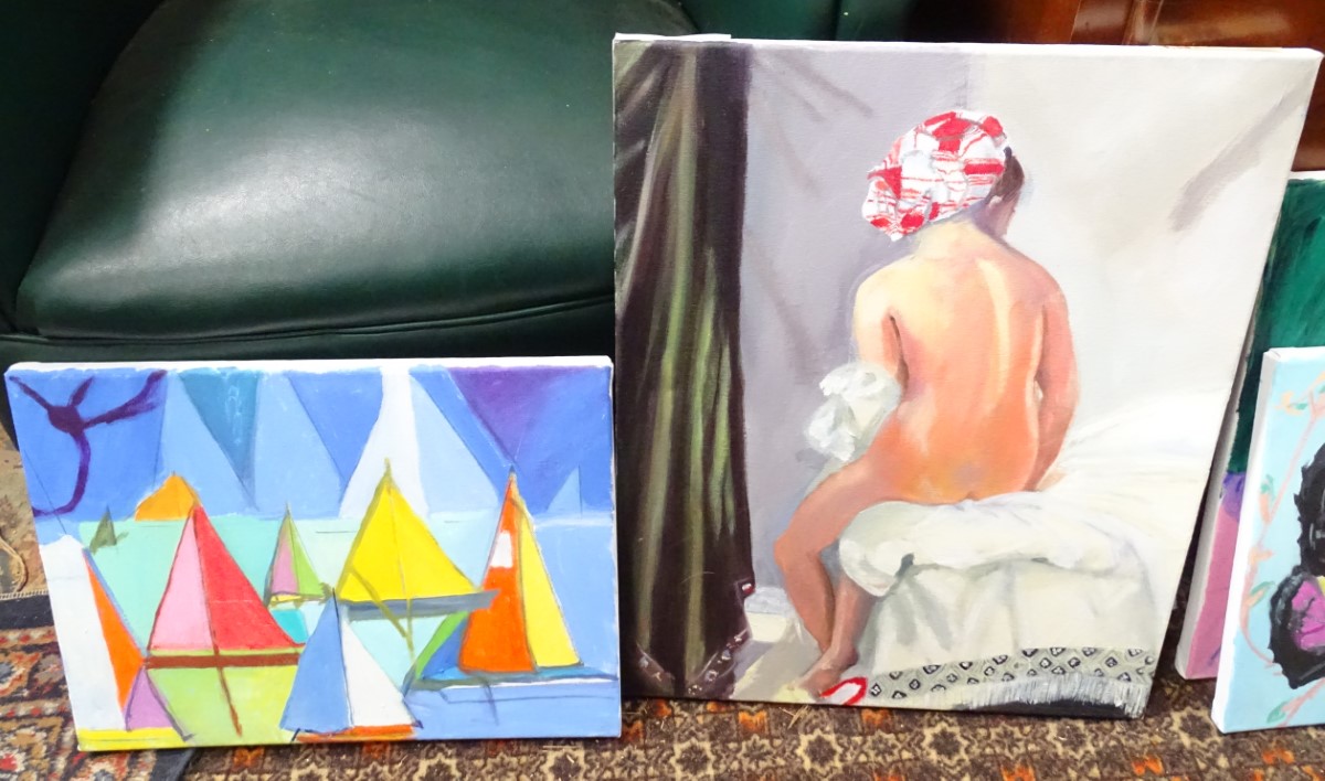 Four modern acrylic on canvas paintings, subjects to include a nude, an Oriental lady, - Image 2 of 3