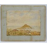 FM c. 1910 Cornish School, Pencil and watercolour, View of St Michael's Mount from Marazion.