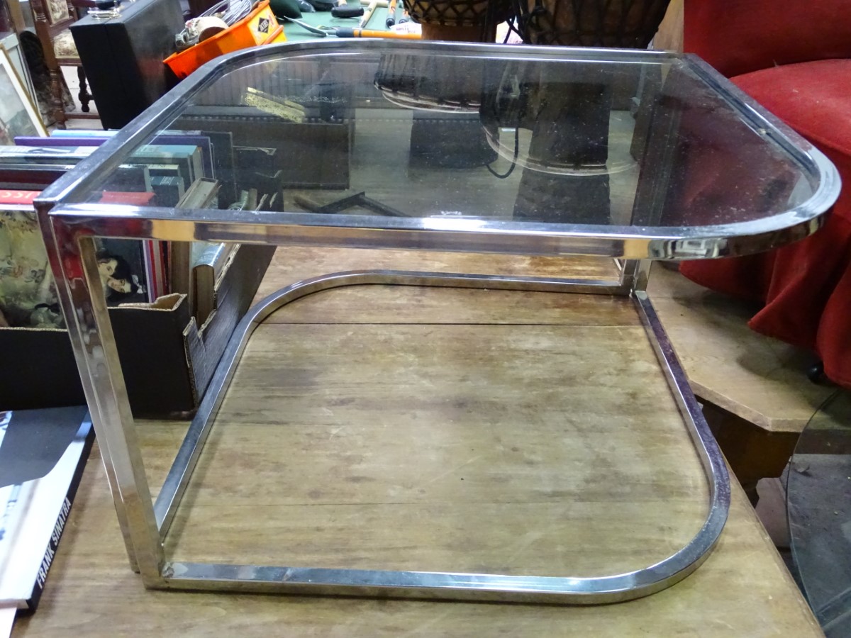 A retro chrome and glass occasional table CONDITION: Please Note - we do not make