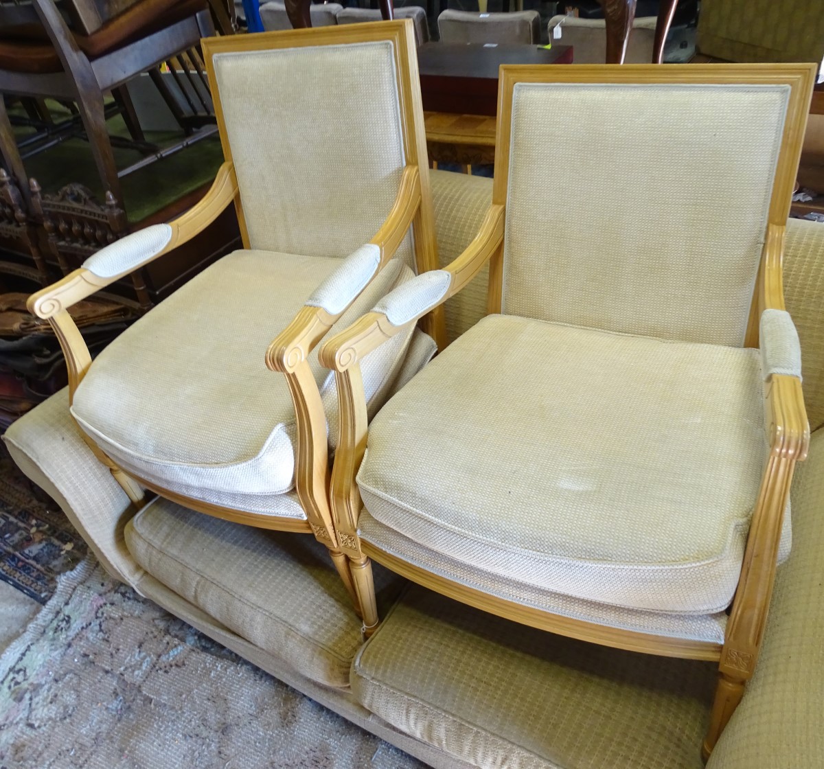 A pair of Louis XV style armchairs CONDITION: Please Note - we do not make