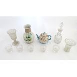 A quantity of assorted glass and ceramics comprising, a ceramic teapot,