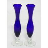 A pair of 19thC blue bud vases CONDITION: Please Note - we do not make reference